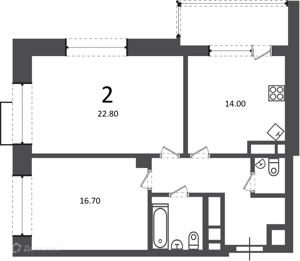 Планировка 2-комн. в ЖК «Клинская ул., д. 2А (Московские кварталы)»