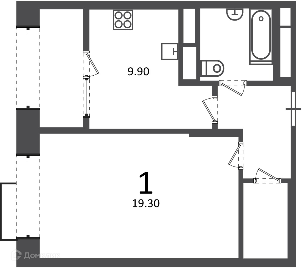 Планировка 1-комн. в ЖК «Клинская ул., д. 2А (Московские кварталы)»