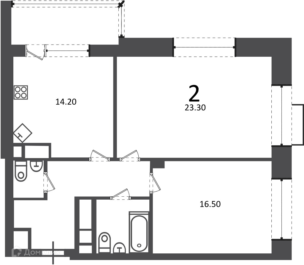 Планировка 2-комн. в ЖК «Клинская ул., д. 2А (Московские кварталы)»