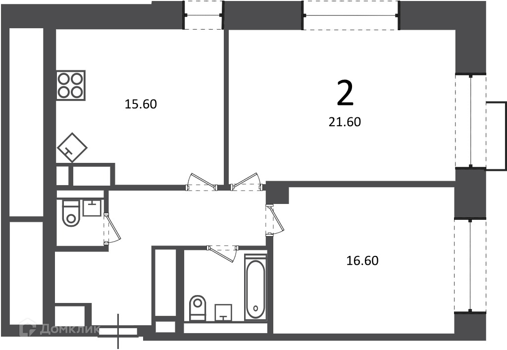 Планировка 2-комн. в ЖК «Клинская ул., д. 2А (Московские кварталы)»