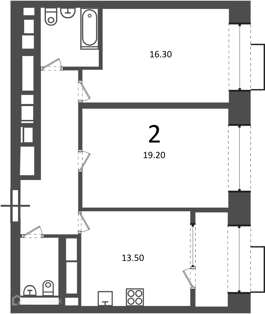 Планировка 2-комн. в ЖК «Клинская ул., д. 2А (Московские кварталы)»
