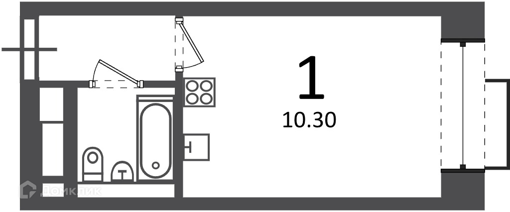 Планировка 1-комн. в ЖК «Клинская ул., д. 2А (Московские кварталы)»