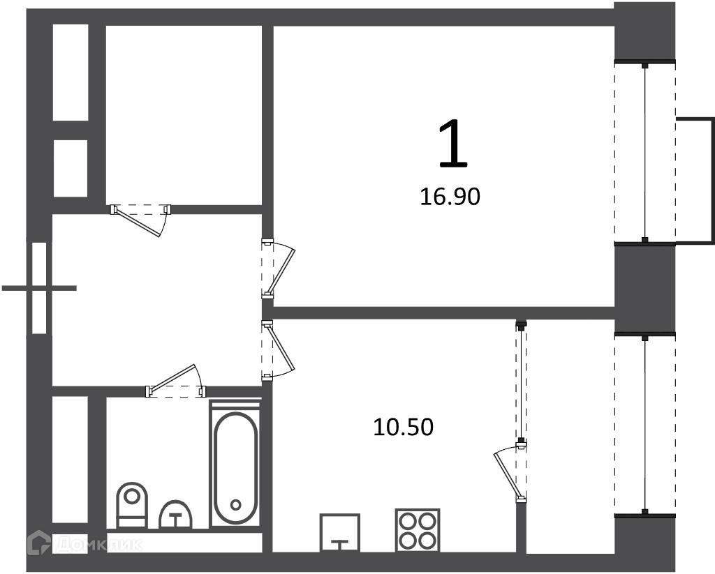 Планировка 1-комн. в ЖК «Клинская ул., д. 2А (Московские кварталы)»