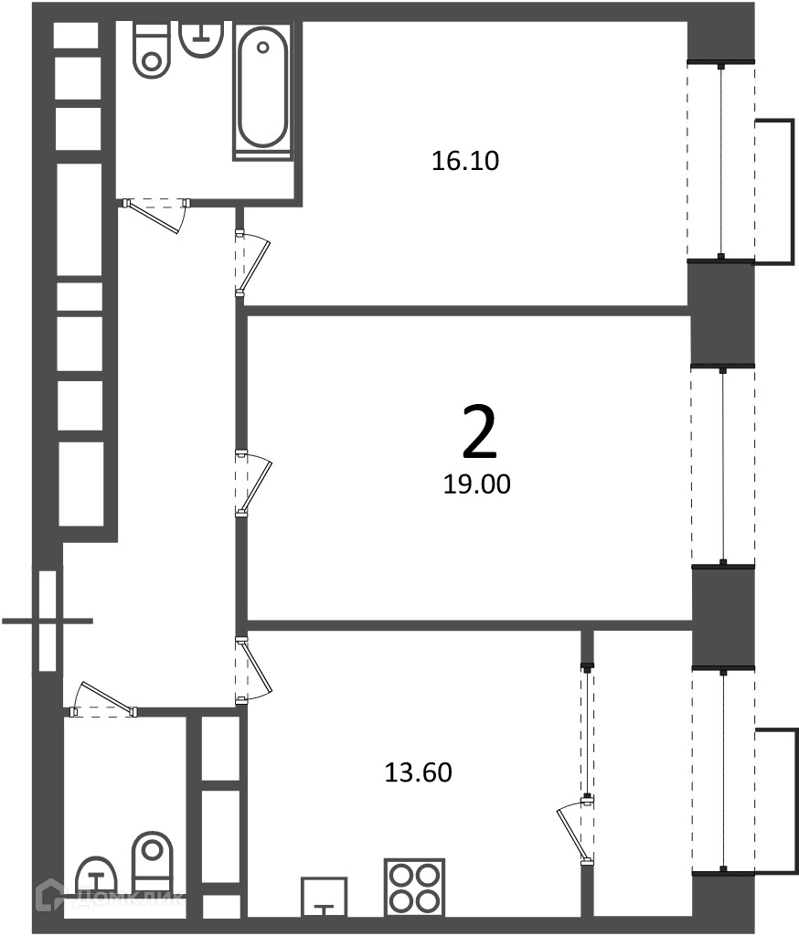 Планировка 2-комн. в ЖК «Клинская ул., д. 2А (Московские кварталы)»