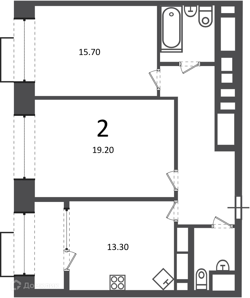 Планировка 2-комн. в ЖК «Клинская ул., д. 2А (Московские кварталы)»