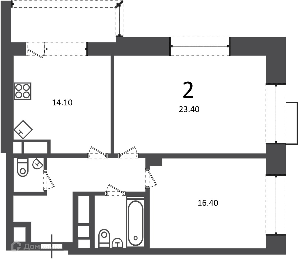 Планировка 2-комн. в ЖК «Клинская ул., д. 2А (Московские кварталы)»