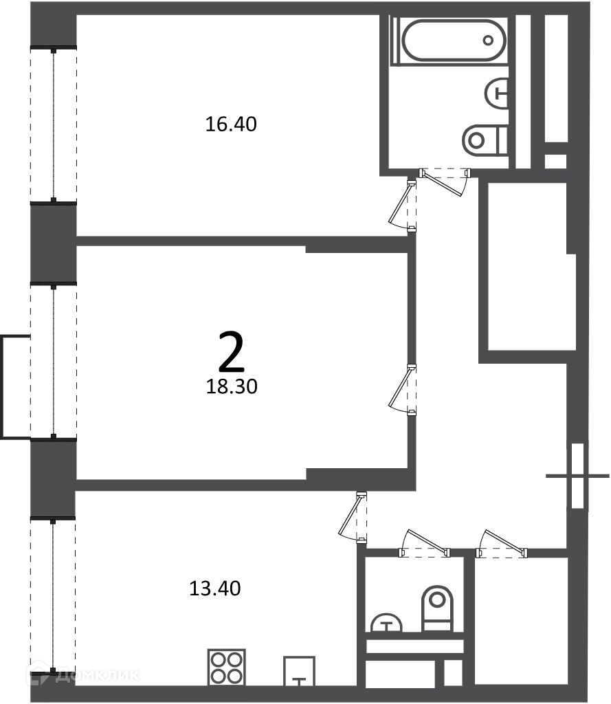 Планировка 2-комн. в ЖК «Клинская ул., д. 2А (Московские кварталы)»