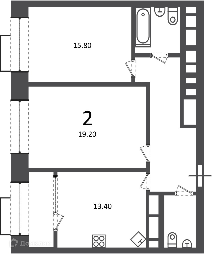 Планировка 2-комн. в ЖК «Клинская ул., д. 2А (Московские кварталы)»