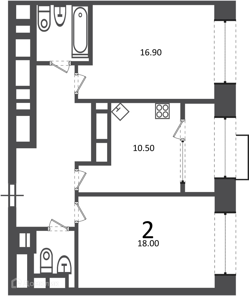 Планировка 2-комн. в ЖК «Клинская ул., д. 2А (Московские кварталы)»
