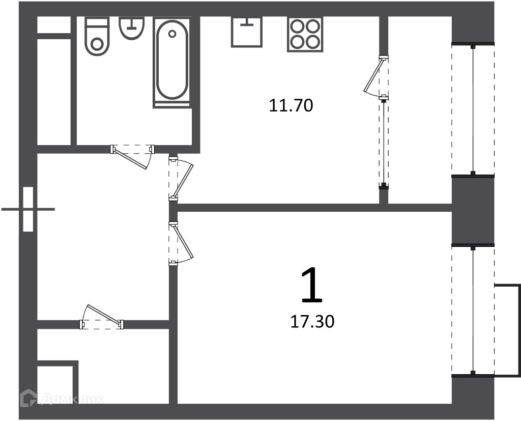 Планировка 1-комн. в ЖК «Клинская ул., д. 2А (Московские кварталы)»