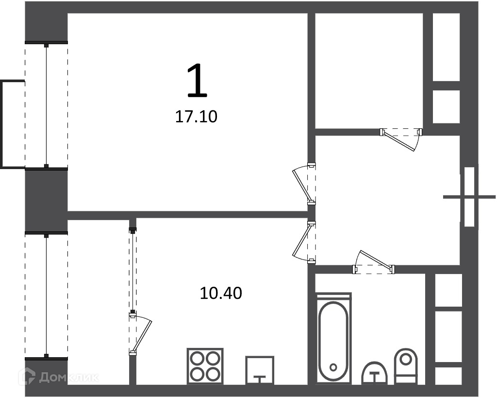 Планировка 1-комн. в ЖК «Клинская ул., д. 2А (Московские кварталы)»