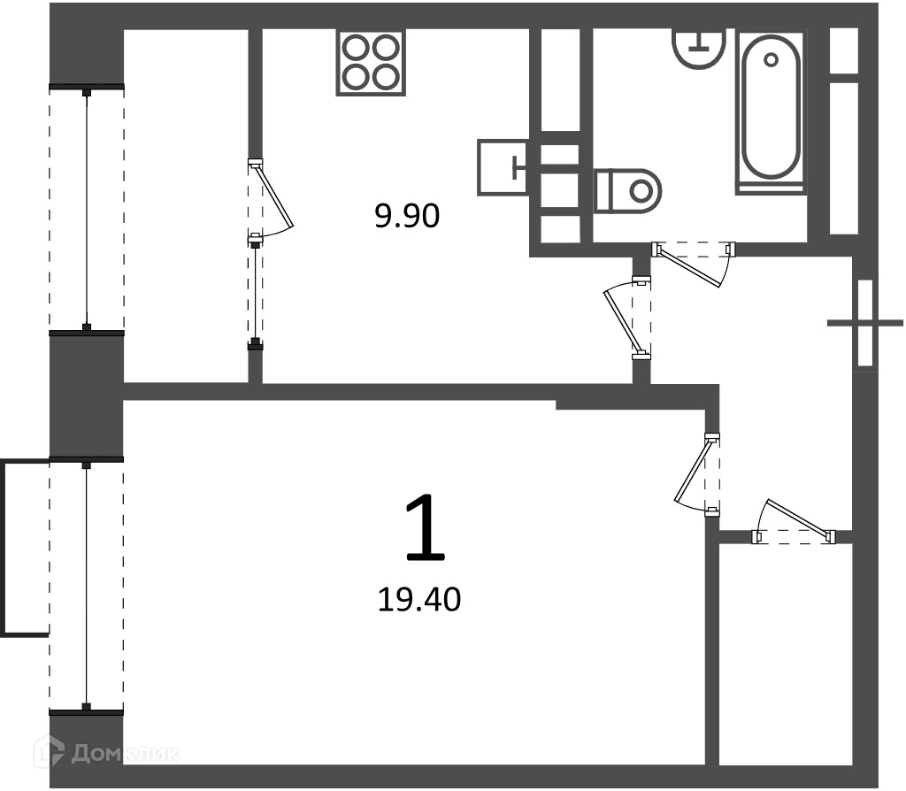 Планировка 1-комн. в ЖК «Клинская ул., д. 2А (Московские кварталы)»
