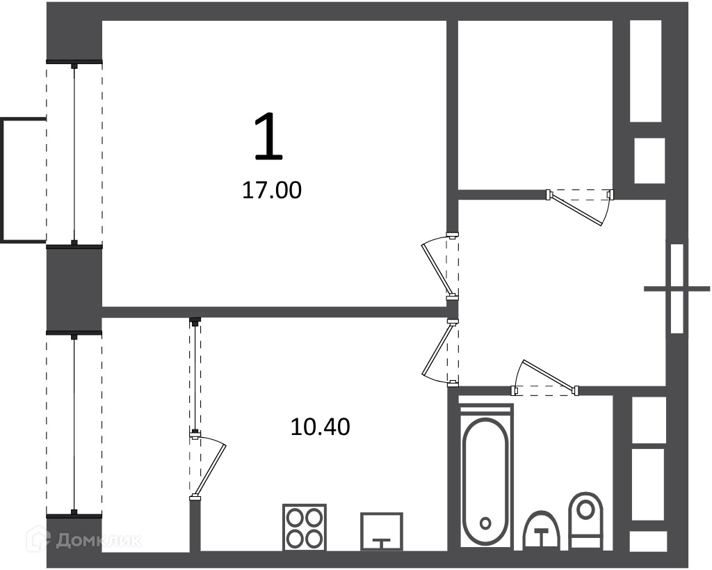Планировка 1-комн. в ЖК «Клинская ул., д. 2А (Московские кварталы)»