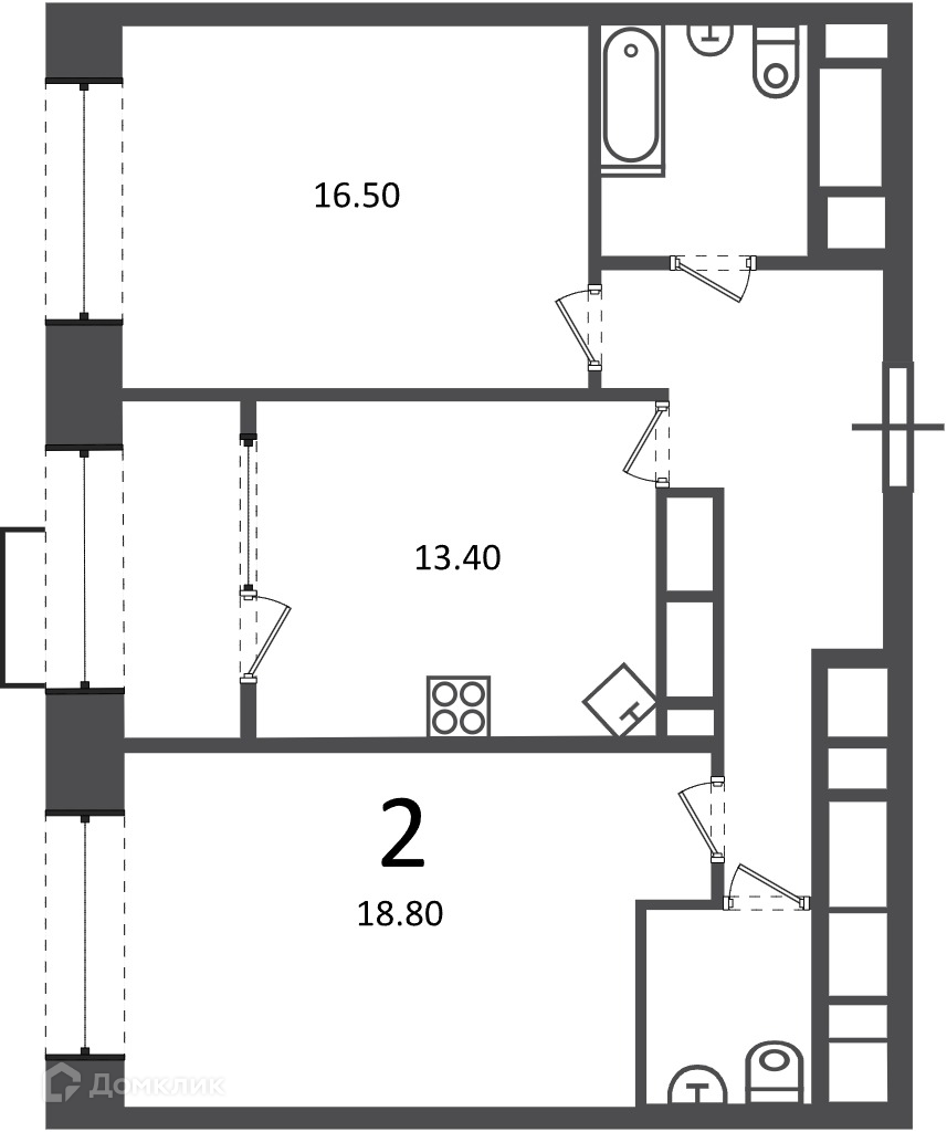Планировка 2-комн. в ЖК «Клинская ул., д. 2А (Московские кварталы)»