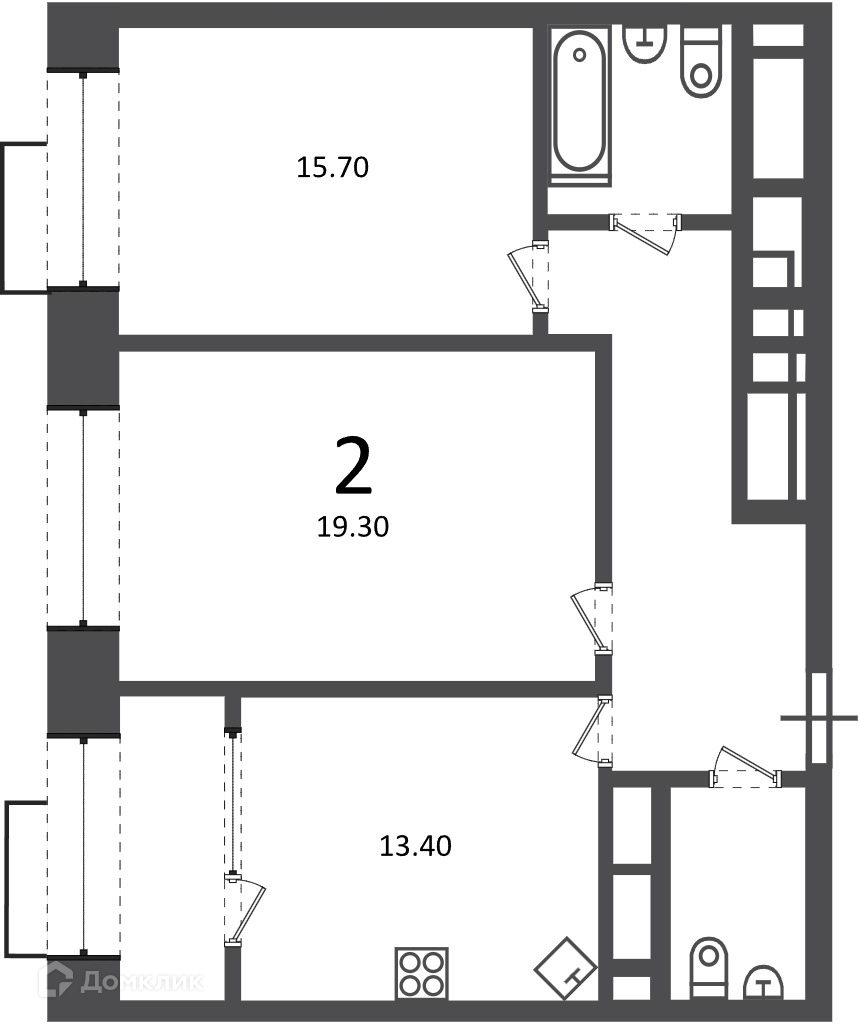 Планировка 2-комн. в ЖК «Клинская ул., д. 2А (Московские кварталы)»