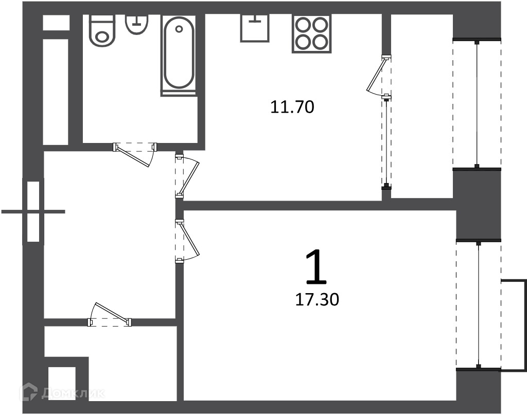 Планировка 1-комн. в ЖК «Клинская ул., д. 2А (Московские кварталы)»