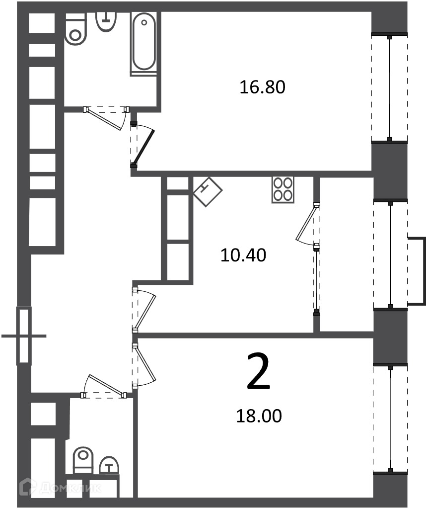 Планировка 2-комн. в ЖК «Клинская ул., д. 2А (Московские кварталы)»