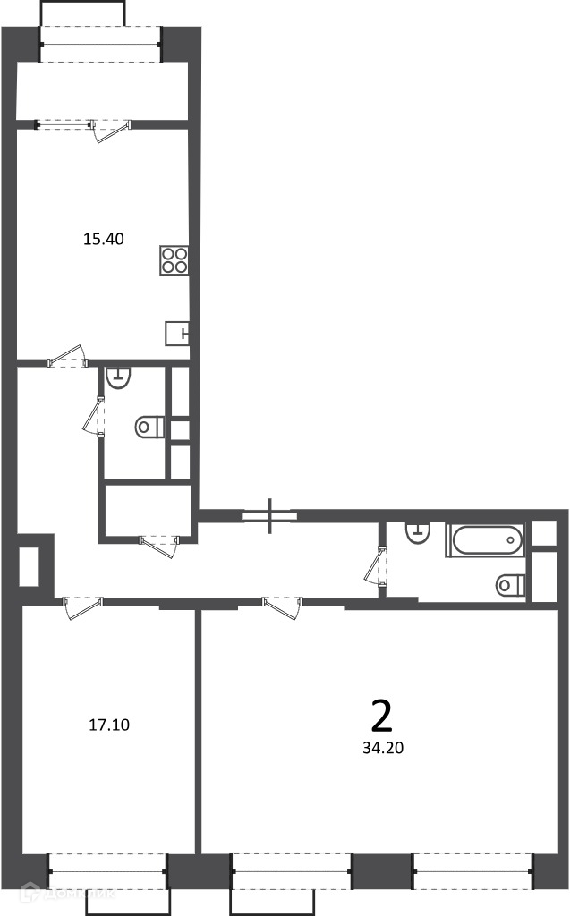 Планировка 2-комн. в ЖК «Клинская ул., д. 2А (Московские кварталы)»