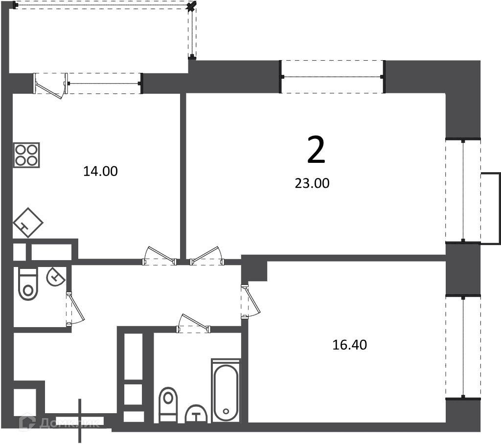 Планировка 2-комн. в ЖК «Клинская ул., д. 2А (Московские кварталы)»