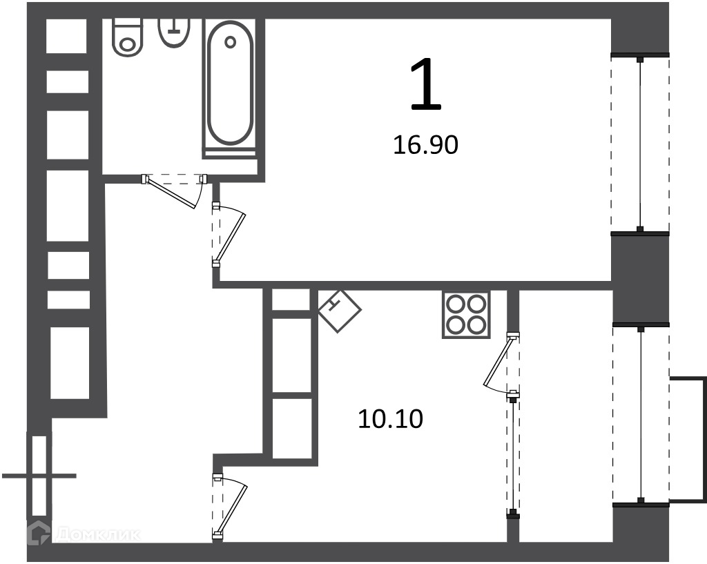 Планировка 1-комн. в ЖК «Клинская ул., д. 2А (Московские кварталы)»