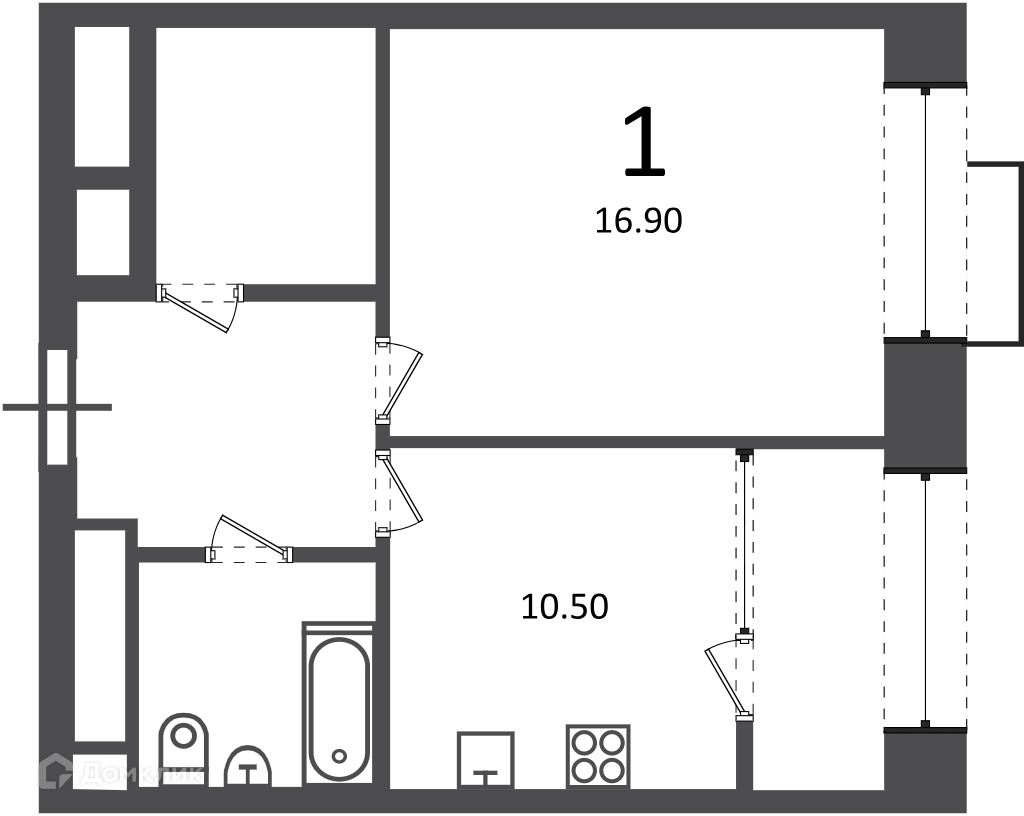Планировка 1-комн. в ЖК «Клинская ул., д. 2А (Московские кварталы)»