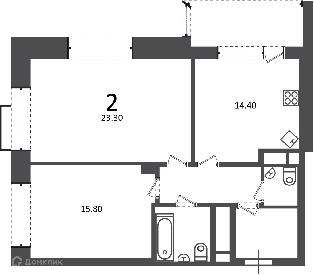Планировка 2-комн. в ЖК «Клинская ул., д. 2А (Московские кварталы)»